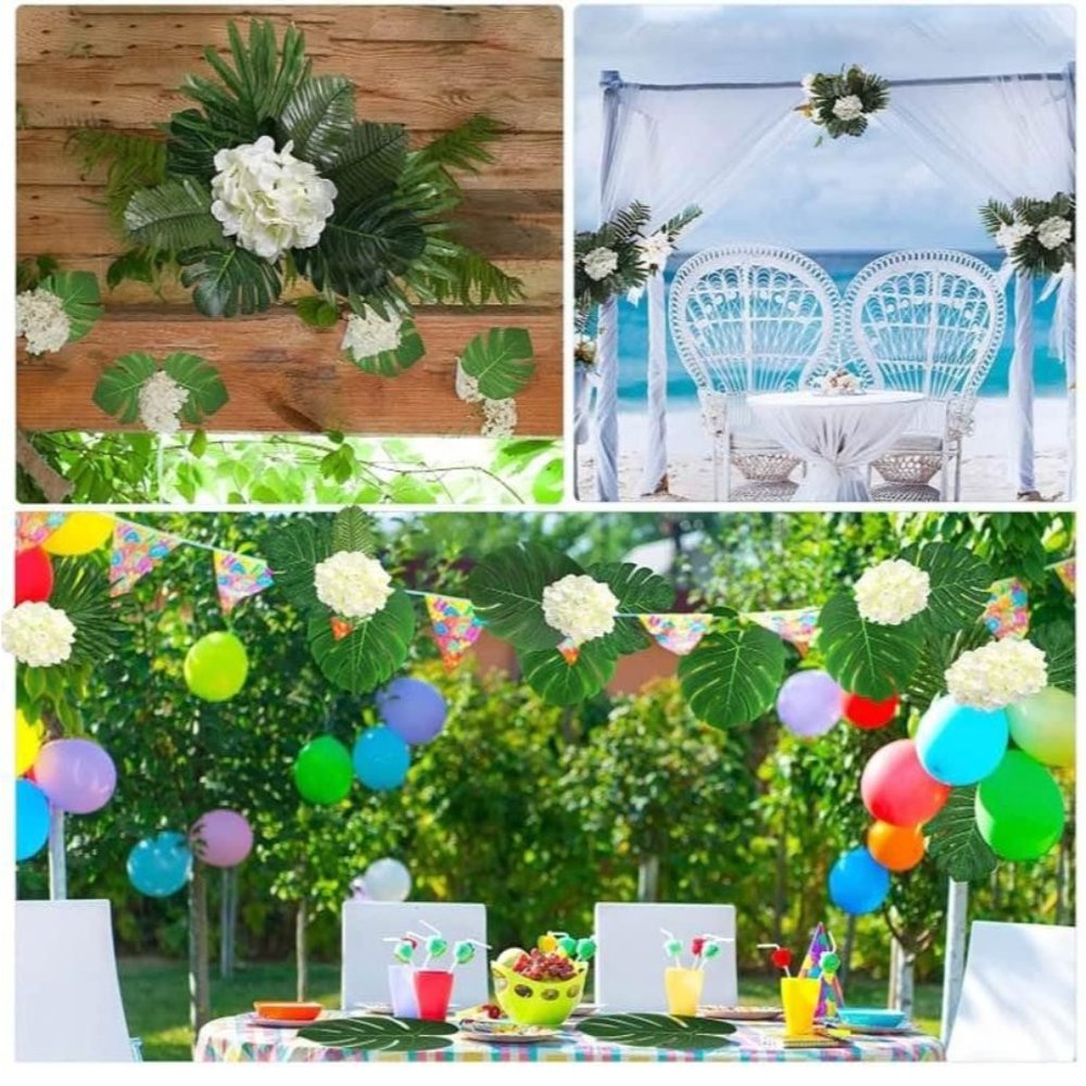 50 pieces | Jungle Tropical Leaves & White Hydrangeas Wedding Party Decor - Picture 5 of 6